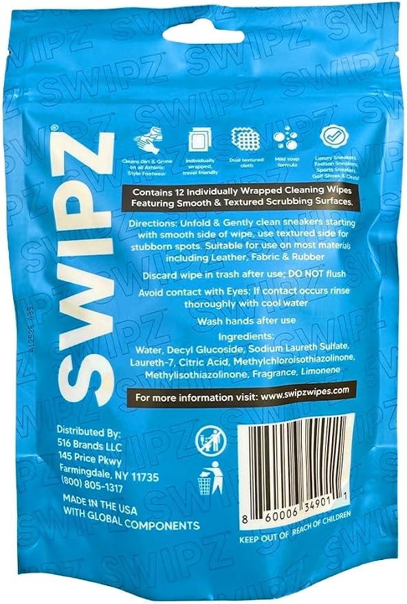 SWIPZ Sneaker Cleaner Wipes – Instant Shoe Cleaner for White Sneakers, Rubber Soles & Leather | Sneaker Eraser Wipes for Nike, Adidas, Air Jordan & More | 12 Travel Packs