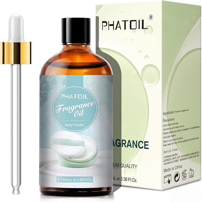 PHATOIL Baby Powder Fragrance Oil for Diffuser Aromatherapy 3.38FL.OZ | Long Lasting Scented Oils For Humidifier, Air Freshener, DIY Soap Candle, Scent Project Making, Aroma Oil for Home Freshening