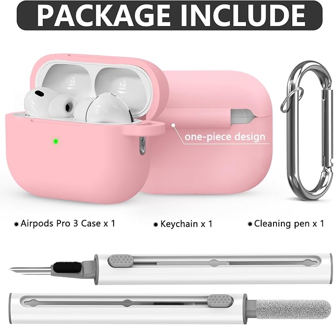 Ljusmicker for AirPods Pro 3 Case 2025 with Cleaner Kit,Pink | Soft Silicone Protective Cover for Apple AirPod Pro 3rd Generation Case with Keychain for Women Men,Shockproof