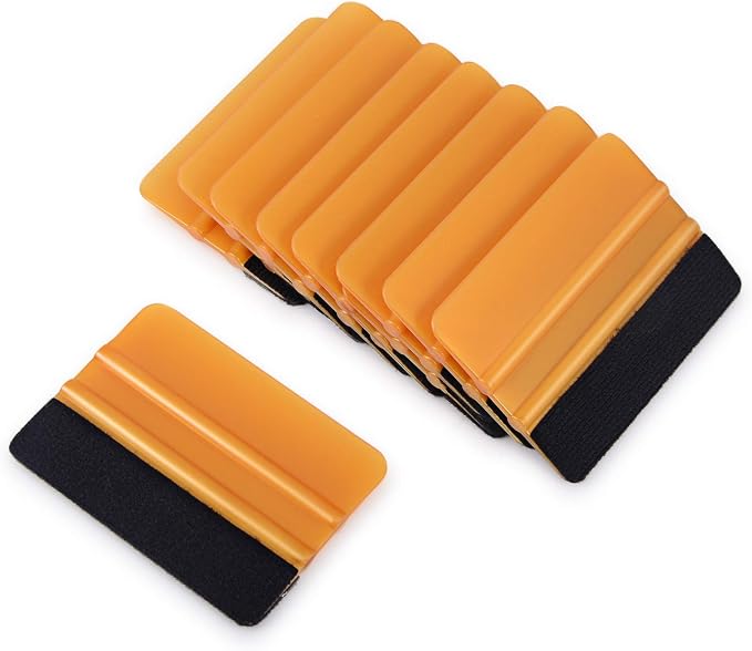 EHDIS 10pcs Vinyl Squeegee 4 Inch Car Vinyl Scraper Decal Applicator Window Tint Wallpaper Smoothing Tool with Black Fabric Felt Edge -Gold
