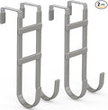 FYY Over The Door Hooks - 2 Pack Heavy Duty Dual-Hook Organizer Hanger with Non-Slip Rubber for Towels, Clothes, Hats & Bags Use in Bathroom, Bedroom, Kitchen - Fits Interior Doors Up to 1.6" Grey