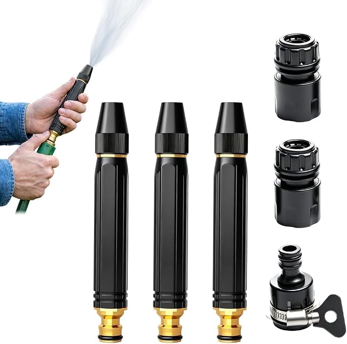 Heavy Duty High Pressure Hose Nozzle, 2026 Upgrade Adjustable Booster Home High Pressure Car Wash Water Gun with Booster Nozzle, Pressure Washer Hose Attachment for Plant Watering Lawn Car (A*3)