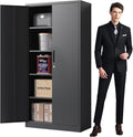 72'' Garage Storage Cabinet, Lockable Storage Cabinet with Adjustable Shelves, Steel Tool Cabinets for Home, Office, Garage, Require Assembly, Black