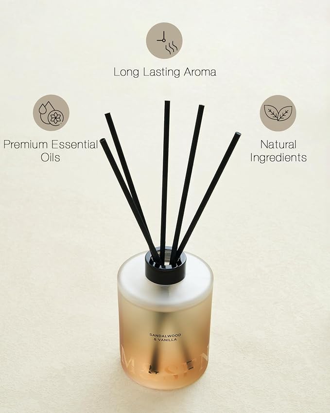 M&SENSE Reed Diffuser, Sandalwood Vanilla, 17 oz Natural Essential Oil | Non-Toxic Organic, Long-Lasting Fragrance, Ideal for Meditation Room, Bedroom, Gifts for Women
