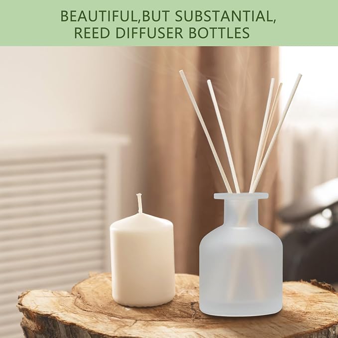 HOSSIAN 150ml/50oz 3PCS Reed Diffuser Bottles,Fragrance Diffuser Empty Bottle with 28pcs Reed Sticks for Home Fragrance Accessories and Women Gift Room,Home,Bathroom Decor(Frosted Glass)