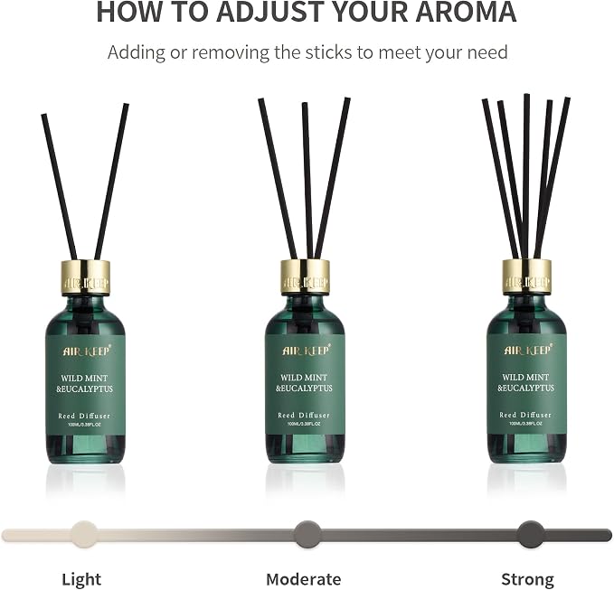 Reed Diffuser Set, 3.38 fl oz (100 ml) - Wild Mint&Eucalyptus Oil Diffusers with 8 Reed Sticks, Home Fragrance Reed Diffuser for Bathroom Shelf Decor