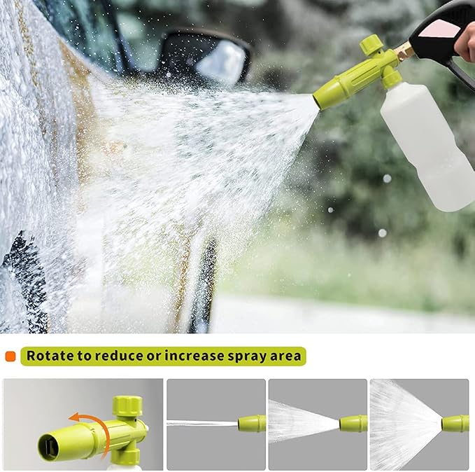 Foam Cannon 1 L Bottle Car Wash Snow Foam Lance with 1/4" Quick Connector Pressure Power Jet Washer Quick Release Adjustable Nozzle with 1 Washing Mitts