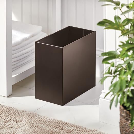 mDesign Small Steel Rectangular 2.4 Gallon/9.1 Liter Trash Can, Waste Basket for Bathroom, Bedroom, Home Office - Holds Garbage, Recycling, Household Items - Linn Collection - Bronze