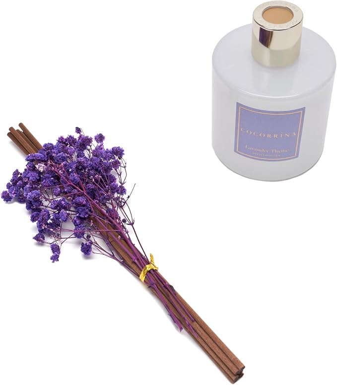 Premium Reed Diffuser Set with Preserved Baby's Breath & Cotton Stick Lavender Thyme | 6.76 Fl.oz Scent Diffuser for Bedroom Bathroom Home Décor