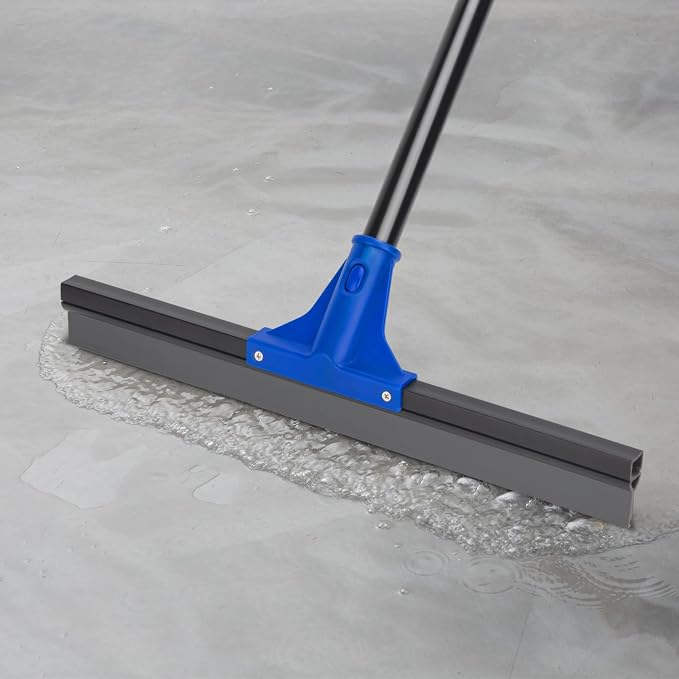 Floor Squeegee with Telescopic Long Handle 59'', Heavy Duty 18" Rubber Wiper Broom for Concrete, Bathroom Tile, Garage, Deck