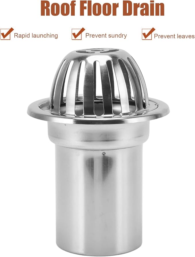 Roof Floor Drain Roof Dome Drain Cover Outdoor Anti Blocking Strainer Floor Line Leak Gutter Cleaning Tool Stainless Steel for Balconies Gardens Basements Restaurants(4in)
