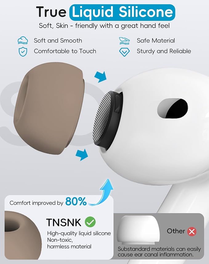 5 Pairs Replacement Ear Tips for AirPods Pro 3(Brown) | with Noise Reduction Hole,Built-in dust Guard Screen Silicone Ear Tips with Cleaning Pen - 5 Sizes(XXS/XS/S/M/L)