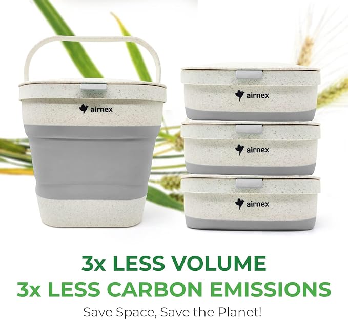 Collapsible Compost Bin Kitchen Counter Caddy - 1 Gallon Countertop Compost Bin with Lid Made of Wheat Straw - Odorless Kitchen Compost Bin Countertop with 20 Compost Bags and 2 Carbon Filters