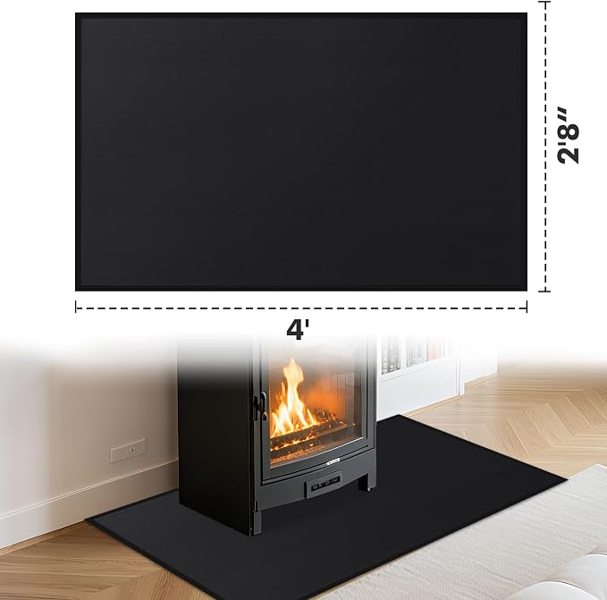 Hearth Rugs for Fireplaces Fire Resistant, 4' x 2'8'' x 0.04'', Black | 1800°F fireplace mat, fiberglass fireplace rugs fireproof protect floors carpets from sparks embers, easy to clean, versatile