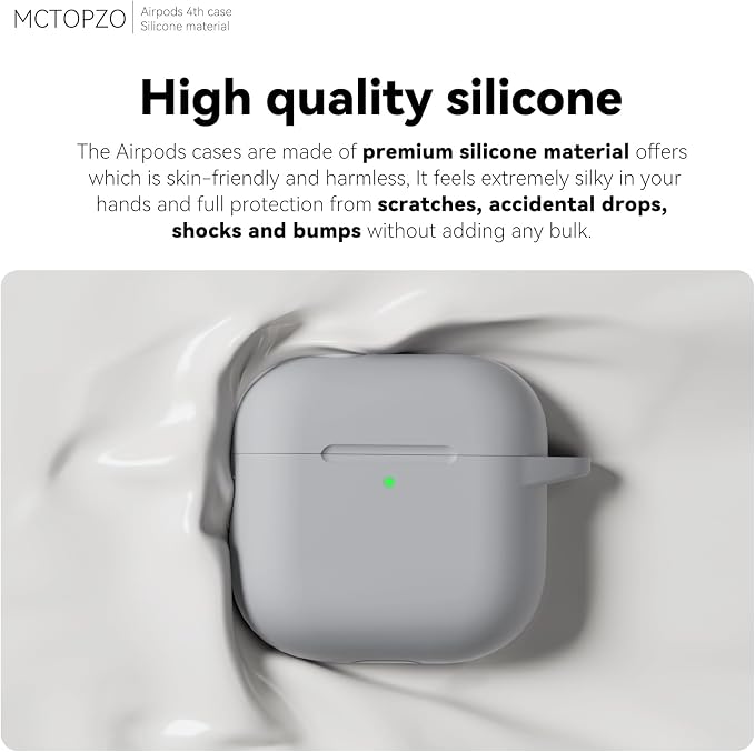 for AirPods 4 Case 2024 with Cleaner Kit & Keychain-Light Grey | Silicone Protective Cover for Apple AirPods 4th Generation Case,for Women Men,One-Piece Design,Shockproof,Dust Proof