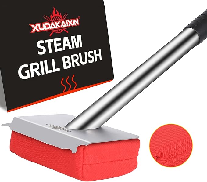 XUDAKAIXIN Grill Brush Bristle Free,BBQ Replaceable Scraper Cleaning Head,Safe Grill Accessories for Cast Iron Grates/Porcelain/Weber Gas/Charcoal Grill,Grill Brush for Outdoor Grill-Red
