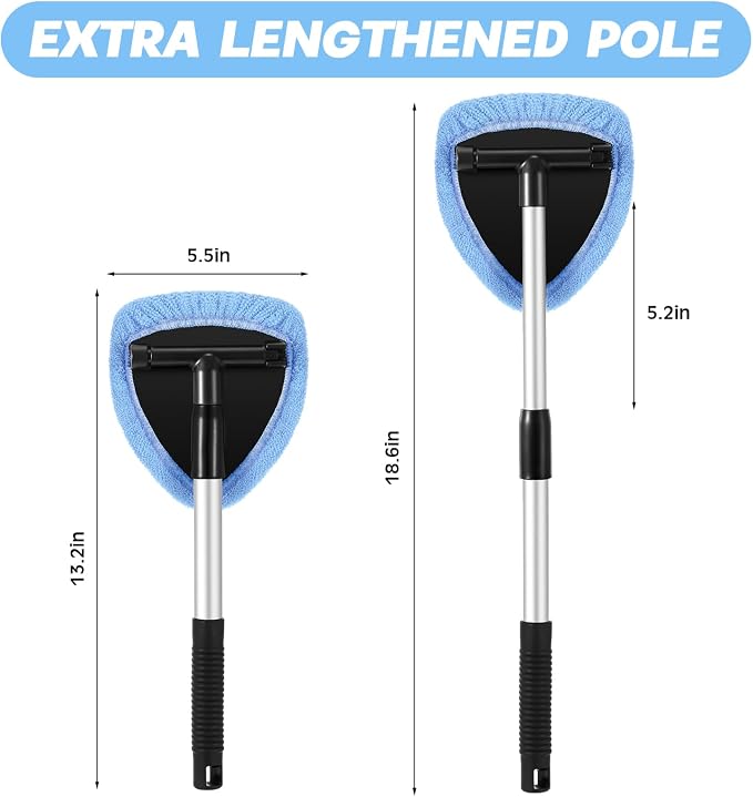 Potchen 8pcs Car Windshield Cleaner Tool with Extendable Handle, Light Blue | with Microfiber Towel Pads, Brush, Empty Spray Bottle, Car Window Cleaner for Auto Glass Wiper Suvs Rvs & Home Windows