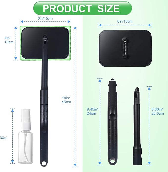Windshield Cleaning Tool, Windshield Cleaning Wand Car Window Cleaner with 4 Washable Reusable Microfiber Pads, Detachable Long Handle Glass Wiper Cleaning Kit for Auto Glass, Trucks, SUVs, RVs, Home