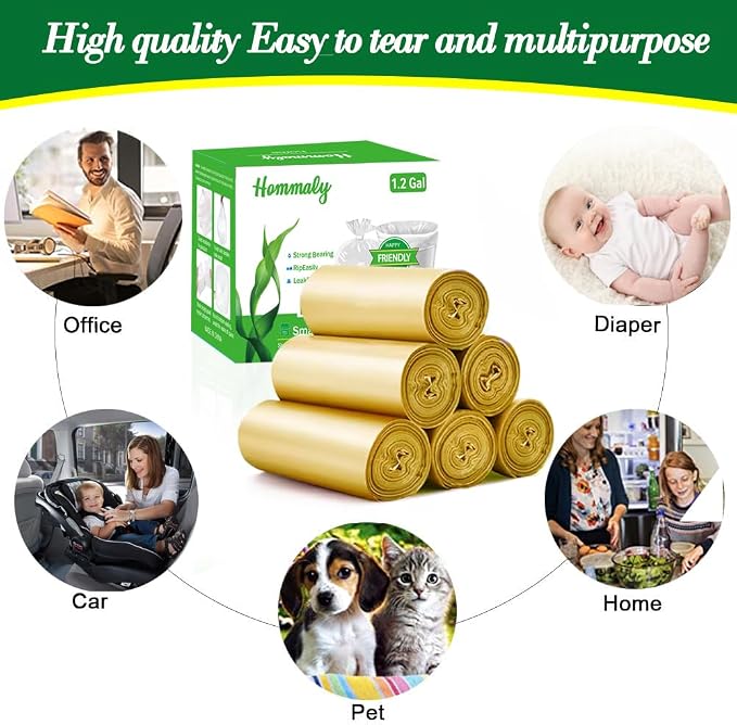 Hommaly 2.6 Gallon 240 pcs Small Golden Trash Bags, Strong Garbage Bags, Bathroom Gold Trash Can Bin Liners Unscented, Mini Plastic Bags for Office, Waste Basket Liner, Fit 6-10 Liters, 2-2.6 Gal