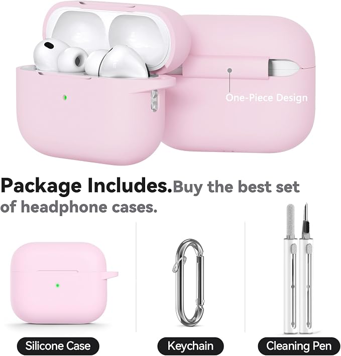 Ljusmicker for AirPods Pro 3 Case 2025 with Cleaner Kit,Light Pink | Soft Silicone Protective Cover for Apple AirPod Pro 3rd Generation Case with Keychain for Women Men,Shockproof