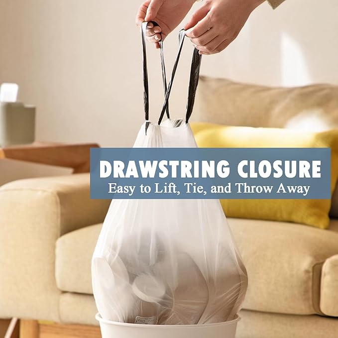 Small Trash Bags 4 Gallon - 57 Count Drawstring 4 Gallon Trash Bag, Pre-separated Small Garbage Bags Bathroom Trash Bags, Unscented White 4 Gal Trash Can Liners