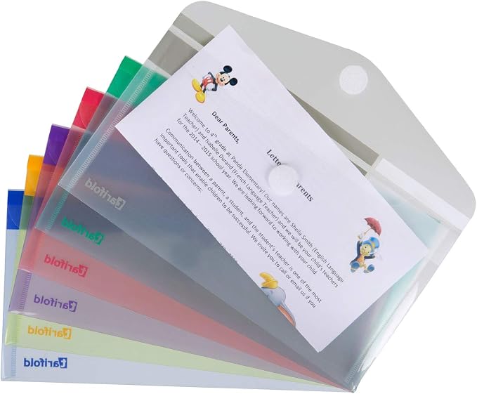 Tarifold Document Holders with Closure, 9.75 in x 5.25 in, Assorted, 6 Pack | 6 reusable document holders, 9.75 inches x 5.25 inches, secure closure, assorted colors