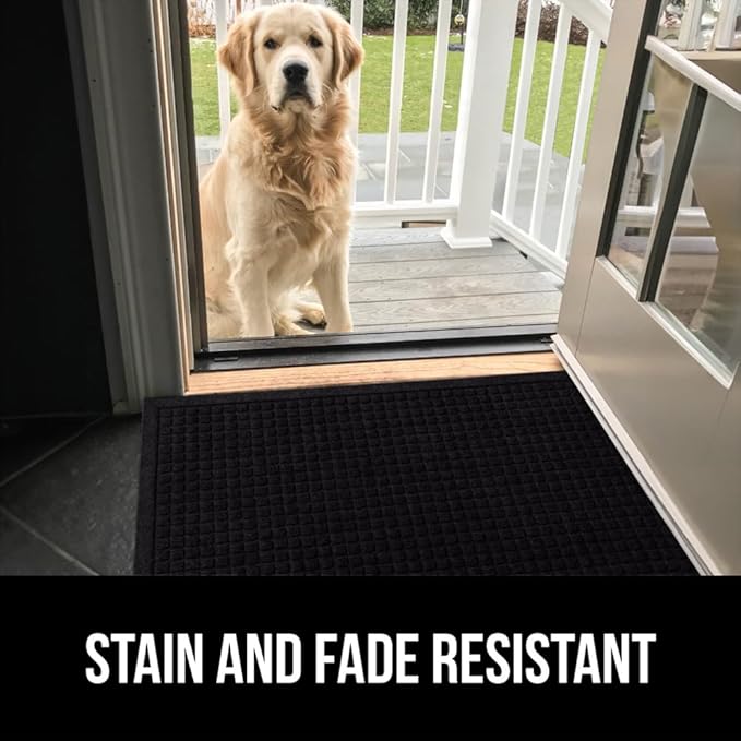 GORILLA GRIP Front Door Mat, Indoor Outdoor Ultra Absorbent HydroAbsorb Doormat, Absorbs Up to 1.7 Cups of Water, Stain and Fade Resistant, Rubber Backing Doormats, 2 Pack, 29x17 Black