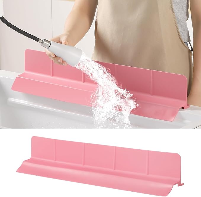 23" Ultra Silicone Sink Splash Guard Released in 2025/Dec,Self-Draining Water Splash Guard for Kitchen Sink,Bathroom and Island,with 3.5" High Splash Guard & 7 Strong Suction Cup (Pink)