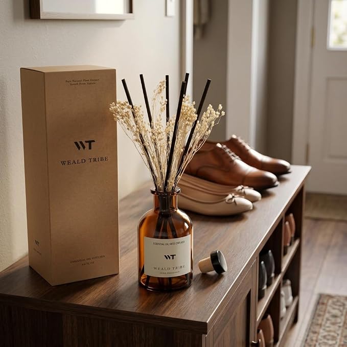 Reed Diffuser Set for Bathroom Air Fresheners, Oil Diffuser Sticks | White Jasmine Scent 4.0 fl oz Home Fragrance with Sticks Defusers | House Bedroom Office Shelf Decor