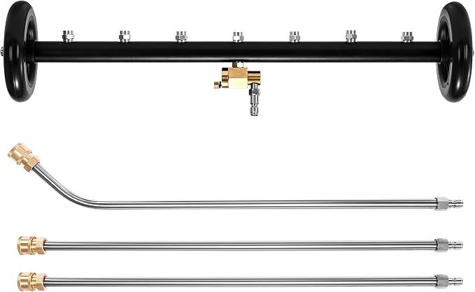 Tool Daily 24" Undercarriage Cleaner & Water Broom, 7 Nozzles, 1/4" QC | Fits Most Pressure Washer Wands, Pivoting Coupler Switches Modes, For Driveways, Decks, Patios, 4000 PSI