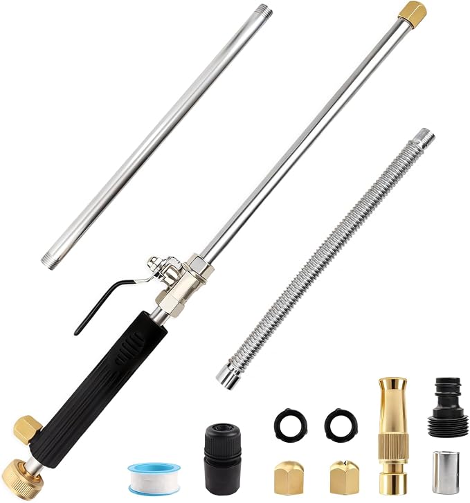 High Pressure Jet Hose Nozzle Attachment Wand, Black | Power Washer Hydro Nozzle, Wand Lance, For Gutter Patio Car Pet Window Glass, Extend