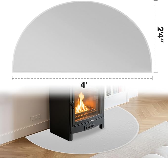 TOHONFOO Fireplace Mat for Home Protection, 4' x 2'4" x 0.04'', Grey | 1800°F fireplace rugs fireproof, fiberglass hearth rugs for fireplaces fire resistant protect against embers, easy to clean
