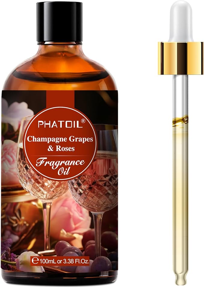 Champagne Grapes Roses Fragrance Oil for Diffuser Aromatherapy 3.38FL.OZ | Long Lasting Scented Oils For Humidifier, Air Freshener, DIY Soap Candle, Scent Project Making, Aroma Oil for Home Freshening