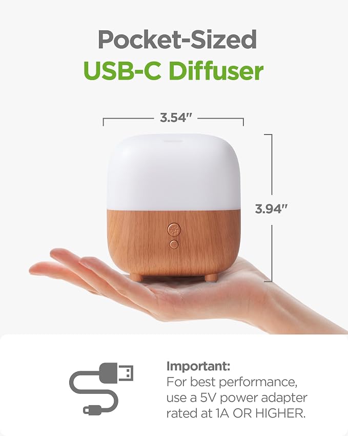 InnoGear 2 Set 150ml Essential Oil Diffusers for Home Small Mini Humidifier | Palm-sized, Type-C, Cool Mist Humidifier, Aromatherapy, Automatic Shut-Off, 8 Colors, Ultrasonic, Quiet, for Essential Oils