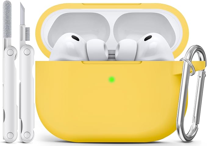Case for AirPods Pro 3 2025,Come with Cleaner Kit,Yellow | Silicone Protective Cover for Airpod Pro 3rd Generation Case with Keychain,for Women Men,One-Piece Design,Shockproof