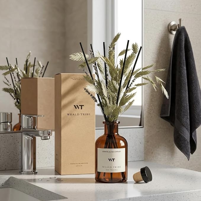 Bamboo Scent Flower Reed Diffuser Set for Bathroom Air Fresheners, Oil Diffuser Sticks | 4.0 fl oz Home Fragrance with Sticks Defusers | House Bedroom Office Shelf Decor