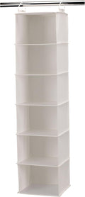 Household Essentials 6‑Shelf Hanging Closet Organizer in Soft Blended Canvas with Durable Plastic Shelving and Dual Wire Hooks, Cream