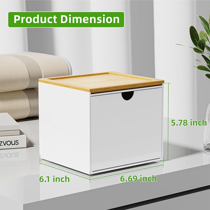 VITVITI Drawer Disposable Face Towel Holder Box, Acrylic Storage, White | Face Towels Holder Container for XL Clean Skin Club, Facial Towel Storage with Bamboo Lid, for Bathroom, Vanity Makeup