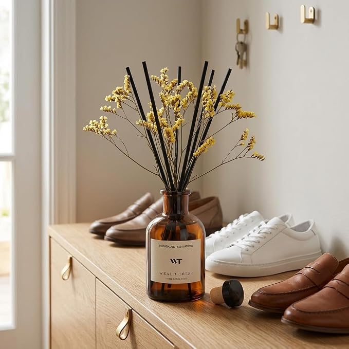 Reed Diffuser Set for Bathroom Air Fresheners, Oil Diffuser Sticks with Flower | Lemongrass Scent 4.0 fl oz Home Fragrance with Sticks Defusers | House Bedroom Office Shelf Decor