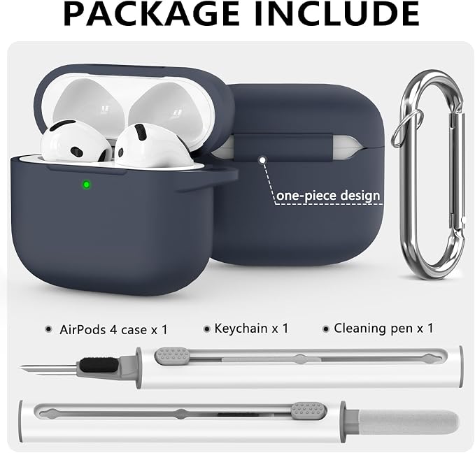 Ljusmicker for AirPods 4 Case 2024 with Cleaner Kit,Soft Silicone Protective Cover for Apple AirPods 4th Generation Cases for Women Men,for AirPod 4 Case Accessories with Keychain-Dark Grey