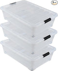 50 Quart Clear Plastic Under Bed Storage Bin with Lid, Underbed Storage Container with Wheels, 3-Pack