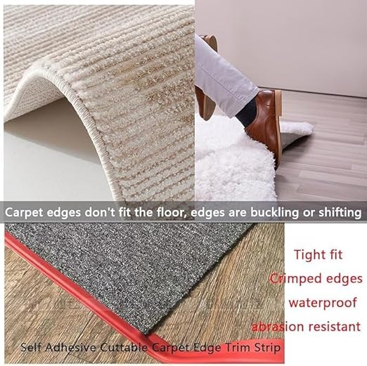 Self Adhesive Carpet Transition Strip with Edge Trim, Designed for Seamless Transitions from Carpet to Tile or Vinyl Floors, Perfect for Doorways.(Gray,3 Feet)