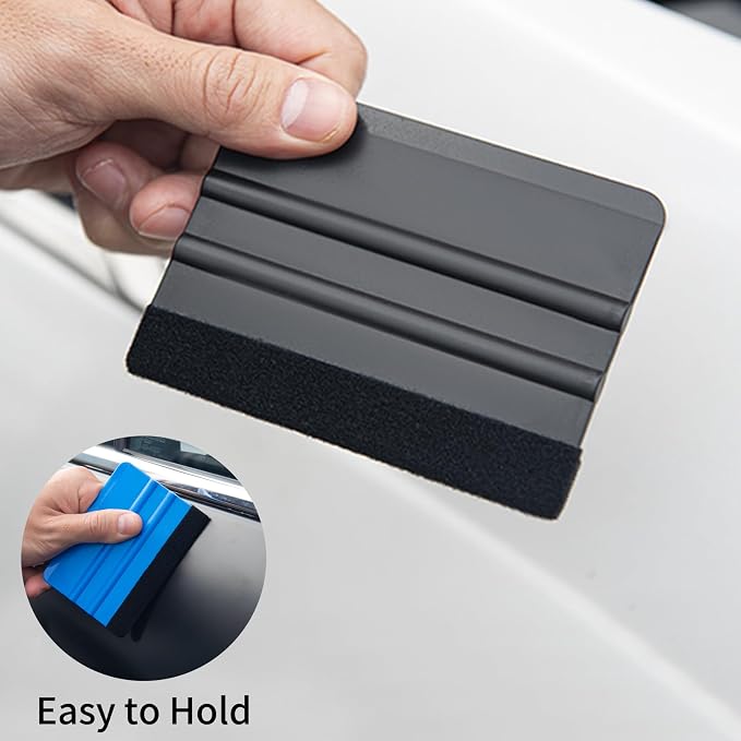 Squeegee for Vinyl, 4 Inch, Black and Dark Blue, 2 Pcs | Extra 2 Felt Replacements, Non Slip Plastic 4 Inch Squeegee, Scratch Free Bubble Elimination, Tool for Car Wrap Window Tint