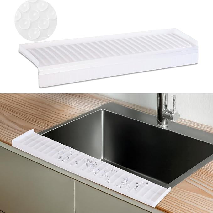 Sink Edge Protector with Suction Cup 4"x24", Silicone Sink Splash Guard for Kitchen & Bathroom, Protect Countertop from Scratches, Stains, for Stainless Steel Granite Quartz-Clear