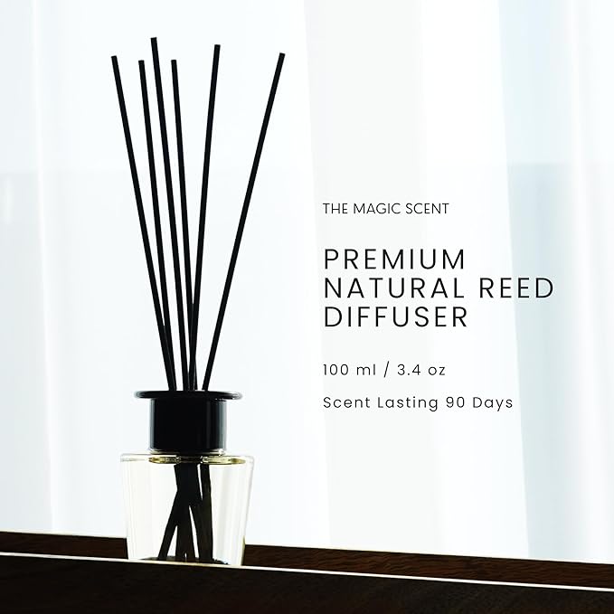 The Magic Scent Mahogany & Teakwood Oil Reed Diffuser Set, 3.4 Fl Oz | Premium Fiber Reeds for Gentle Dispersal. Lasting for Up to 2 Months. Natural, Non toxic Reed Diffusers for Home.