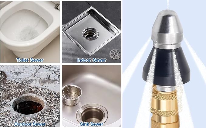 MIZORLIE Pressure Washer Sewer Jetter Nozzle with Stainless Steel | Durable Design Sewer Jet Nozzle,Pressure Drain Jetter Hose Nozzle,3/8'' Quickly Connector, 5000 PSI Orifice 6.5