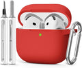 for AirPods 4 Case 2024 with Cleaner Kit & Keychain-Red | Silicone Protective Cover for Apple AirPods 4th Generation Case,for Women Men,One-Piece Design,Shockproof,Dust Proof