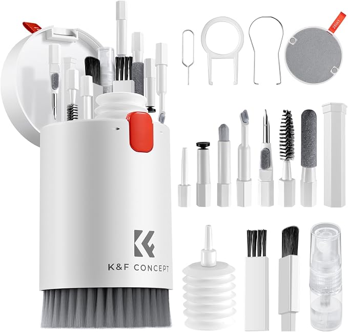 K&F CONCEPT 20-in-1 Keyboard Cleaning Kit for Phone, Camera, PC, Earphone | Suitable For Multiple Devices,Lens Pen And Blower Remove Dirt, Screen Cleaner and Pin, Disinfect, Anti-Static, Degrease,MM03