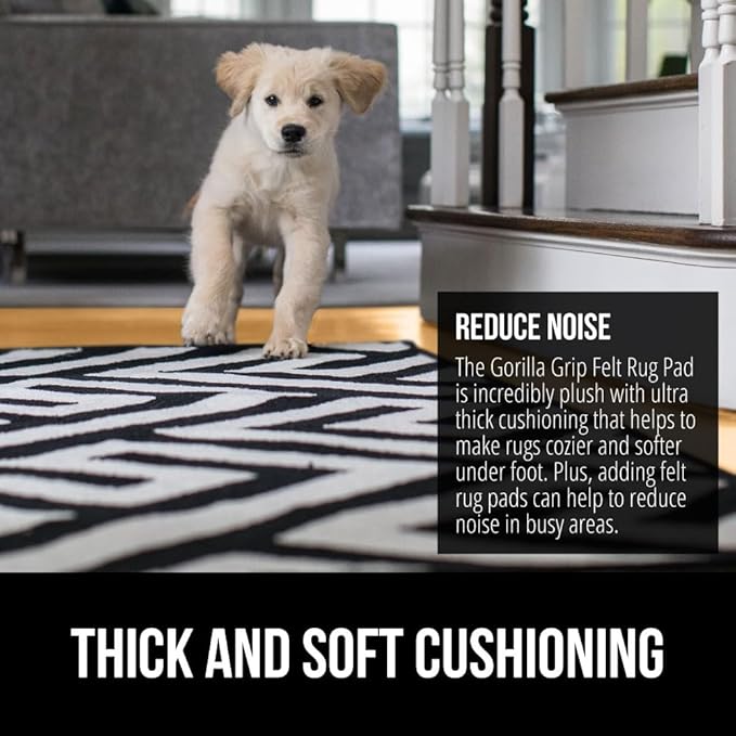 GORILLA GRIP Felt and Natural Rubber Stay in Place Slip Resistant Rug Pad, 1/8in Thick, 4x6 FT Protective Padding Under Area Rugs, Cushioned Gripper Pads, Carpet Runners, Hardwood Floors Protection