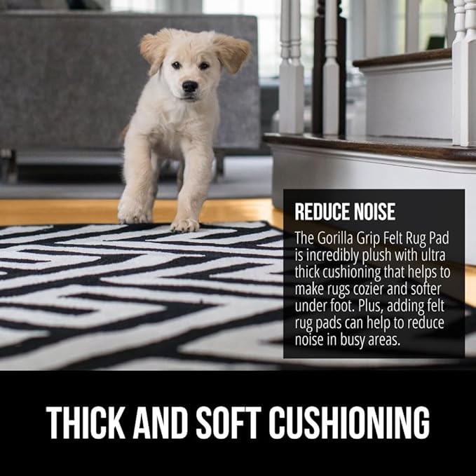 GORILLA GRIP Felt and Natural Rubber Stay in Place Slip Resistant Rug Pad, 1/4in Thick, 5x8 FT Protective Padding Under Area Rugs, Cushioned Gripper Pads, Carpet Runners, Hardwood Floors Protection
